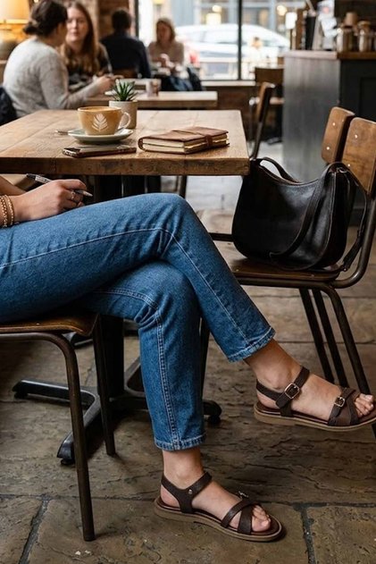 Women's Genuine Leather Stylish Slippers with Straps - Casual Comfortable Sole Summer Slippers