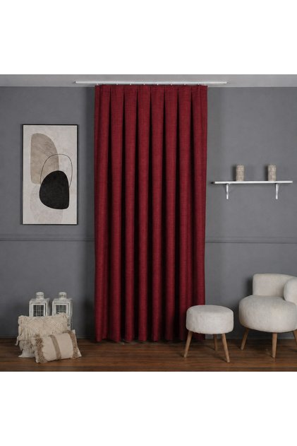 Linen Blackout Background Curtain 1/3 with Frequent Pleats for Cornice