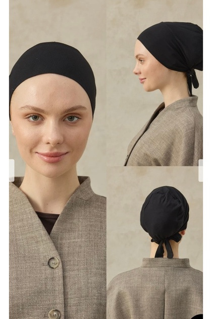 Seamless Front Black Stretchy Cotton XL Hijab Cap