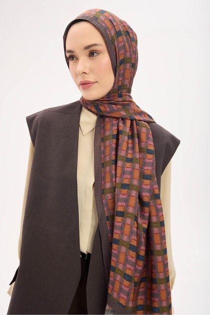 Urban Hours Block Pattern Dark Anthracite Mayda Shawl 190X70
