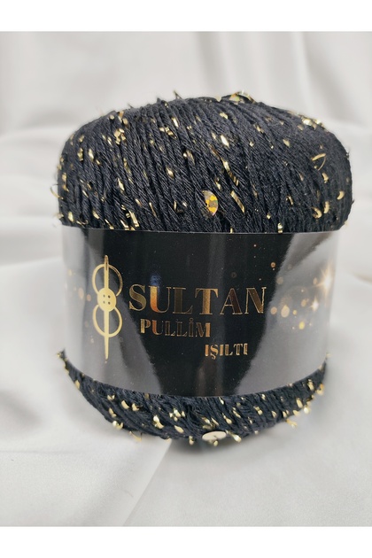 Pullim Işıltı Siyah Altın Pullu El Örgü İpi 50gr. (4 Adet) - Renk: 2101