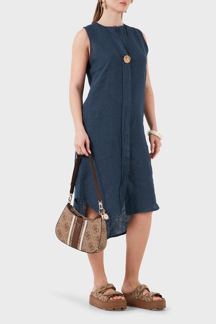 Relaxed Fit High Neck Button Detailed Sleeveless Dress Dress 6428