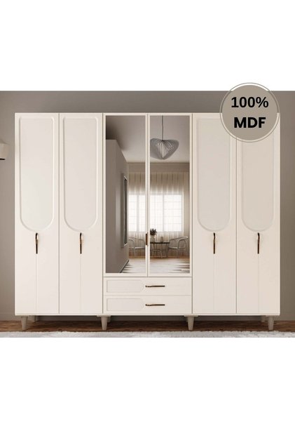 Açelya 6 Kapak Mdf Ayaklı Tasarım Gardırop