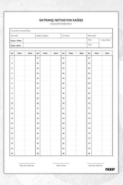 Chess Notation Paper - A5 Size - 50 Sheets - Chess Notation Sheet - Chess Score