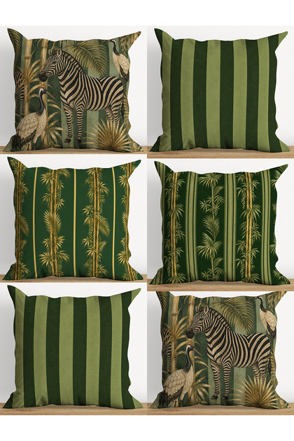 Safari Themed Decorative Throw Pillow Covers Set of 6 Green Tropical Modern Pillow Covers (Double Sided)