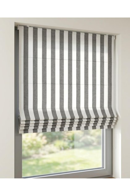Polycotton Antrasit Çizgili Katlamalı Perde
