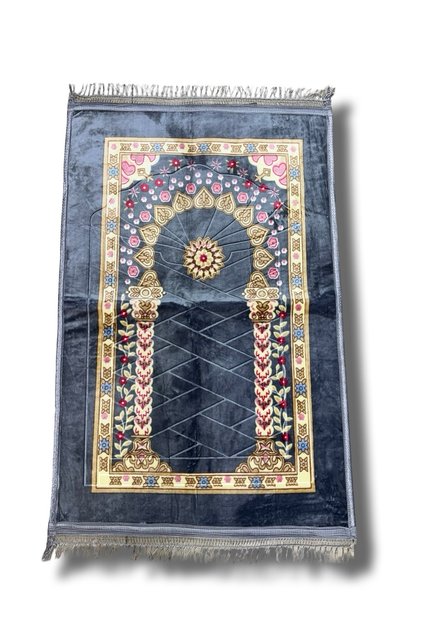 Gray Plush Prayer Rug, Non-Slip Orthopedic Luxury Prayer Rug, Hajj Umrah Gift Prayer Rug, Thick Plush