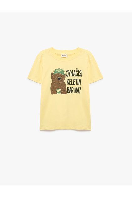 Cotton Crew Neck Short Sleeve Teddy Bear Printed T-Shirt