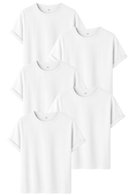 Men's 5-Pack White Basic T-Shirts Relaxed Fit Cotton Crew Neck T-Shirts