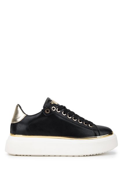 Kadın Suni Deri Siyah/Gold Sneakers & Spor Ayakkabı