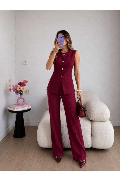 Set vestă cu 4 nasturi, pantaloni și blazer