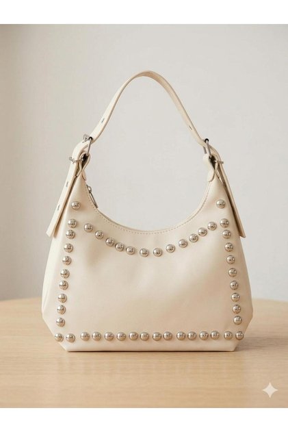 Staple Detailed Belt Handle Washed Leather Hand and Shoulder Bag