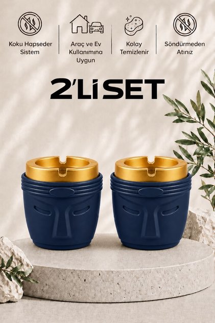 Dekoratif Moai Tasarım 2 Adet Küllük Seti | Rüzgar Önleyici | Derin Hazneli | Plastik Küllük