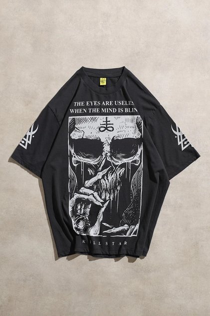 Tricou negru cu mânecă scurtă unisex supradimensionat Killstar Gothic Skull