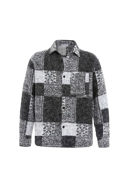 Square Patterned Oversize Lumberjack Shirt with Pocket Detail