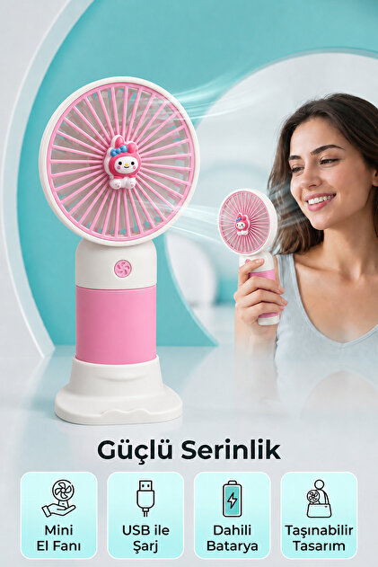 hediye Kuromi Serisi Mini Şarjlı El Fanı 3 Kademeli Alk5638