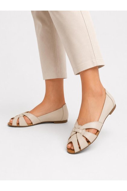 Genuine Leather Knitted Detailed Casual Women's Ballerinas