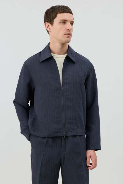 Anthracite Modal Blend Striped Men's Coat
