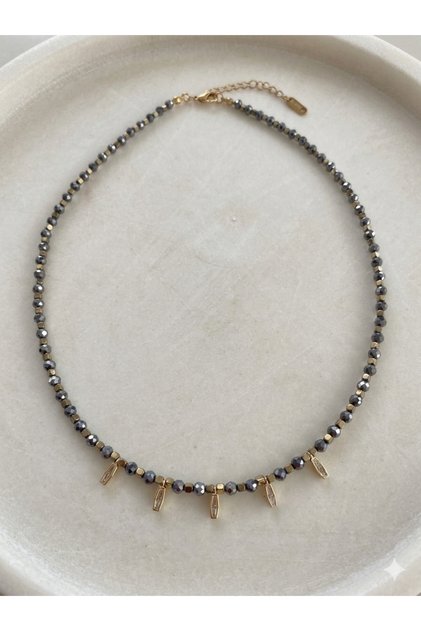 Stainless Steel Terahertz Natural Stone Necklace