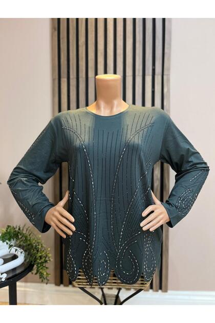 Women's Light of the Night Patterned Laser Cut Mother's Combed Cotton Blouse for Middle Ages and Above