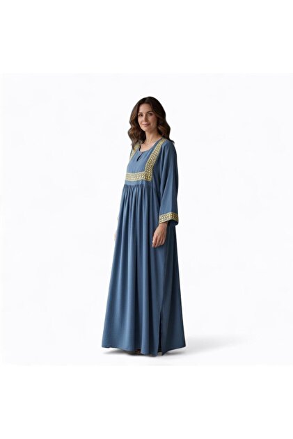 blue and gold maternity dress Navy And Taupe Striped Maternity Dress