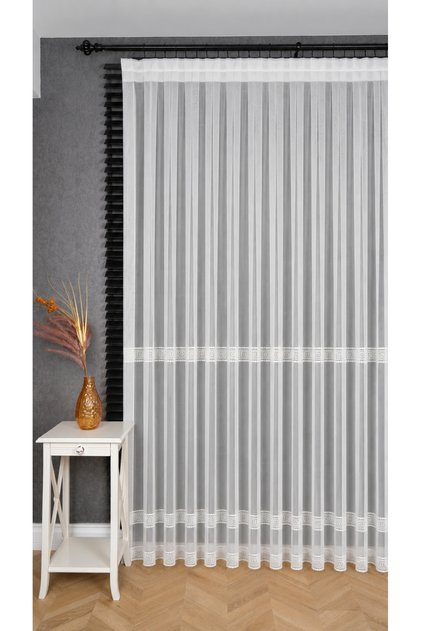 Helena Embroidery Striped Modern Premium 2-Layer Pleated Tulle Curtain