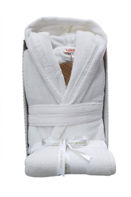 Super Soft Kapüşonlu Bornoz + Baş Havlusu- Beyaz