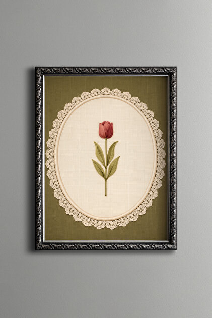 Embroidery-Look Tulip Design - Vintage Patterned Frame - Slim Model