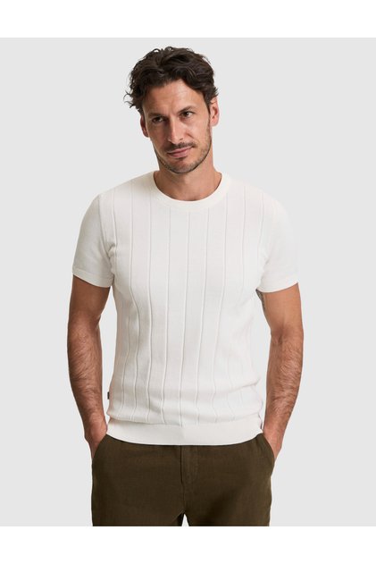 Ecru Slim Fit 100% Cotton Crew Neck Knitwear T-Shirt 50325064-Vr019