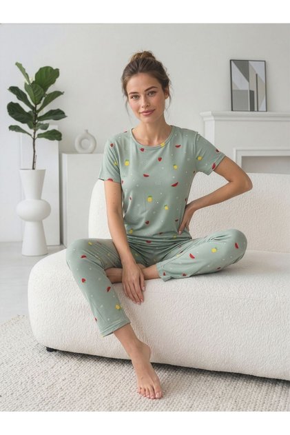Tropical Fruits Patterned Milan Short Sleeve Pajama Set