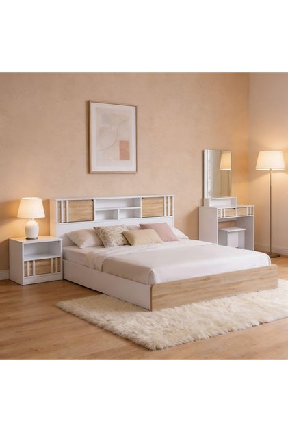 Kentorp 180X200 King Bed+1 Nightstand+Dresser/Mirror & Stool | Comfortable Bedset