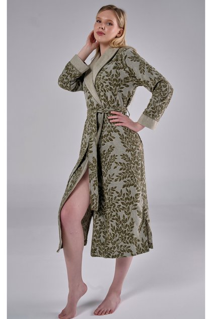 Premium Women's Shawl Collar Jacquard Stylish Elegant Natural Bamboo Cotton Dressing Gown