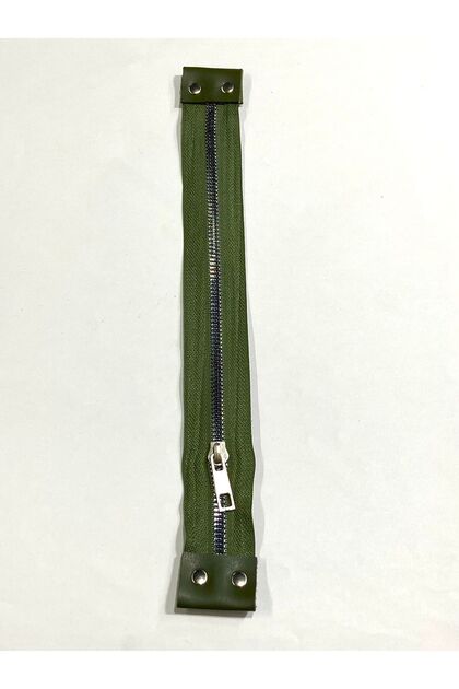 Bag Zipper / Bag Zipper with Leather Detail / 30 cm / Khaki