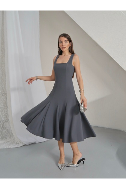 garage grey dress Paw Women's Ondra Scuba Crepe Fabric Thick Strap Midi CollectionFamily_MYT x Faithfull