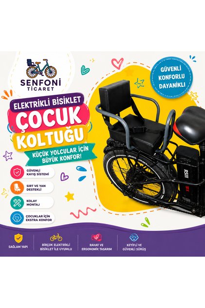 RKS Elektrikli Bisiklet Yan Korumalı Çocuk Koltuğu, Emniyet Kemerli Deri Bisiklet Arka Koltuk