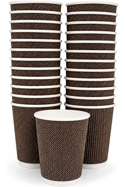 Sunny Premium Ripple Wall Paper Cups 8oz – Insulated Disposable Coffee Cups, Heat Resistant, Leak Proof, for Tea & Coffee (Pack of 25)