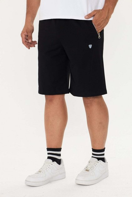 Men's Large Size Cotton Printed Letter Detailed Shorts Black -5133B