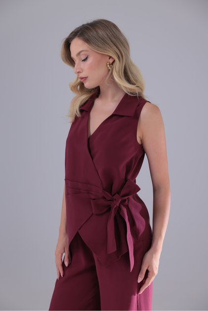 Tie-Fastened Double-Breasted Modal Tencel Fabric Blouse Shirt
