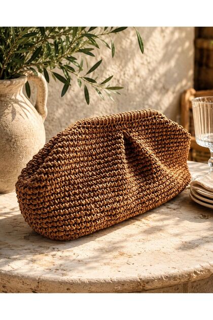 Örgü burslu el çantası ASTARLI /burslu clutch çanta / yazlık çanta