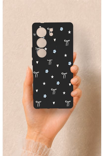 Vivo V29 Compatible Mini Bow Black Patterned Silicone Case