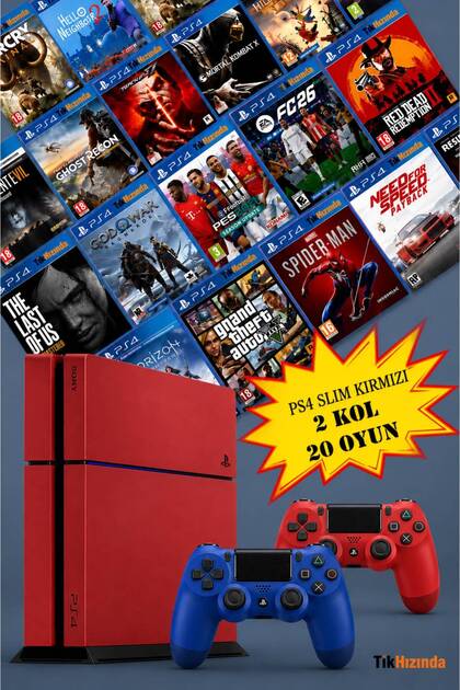 TıkHızında Kırmızı PS4 1TB Mat Kasa 12.02 Yazılım 2 Adet V2 Kol 20