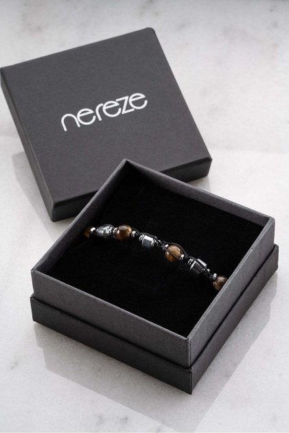 8 mm Macrame Men's Bracelet with Tiger's Eye and Hematite Natural Stones