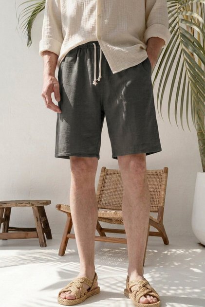 Lightweight and Comfortable Wide-Legged Muslin Shorts - Smoked