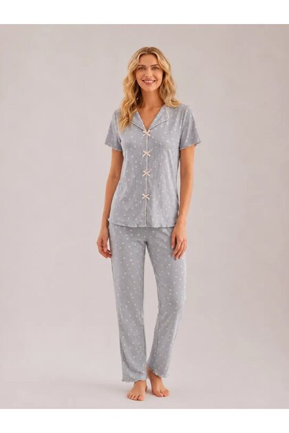 Patterned Short Sleeve Women's Pajama Set 2200