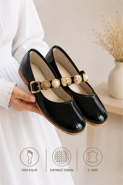 Black women's ballet flats - adjustable buckle, lightweight & comfortable everyday shoes