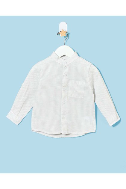 Infant Boys White Striped Mandarin Shirt