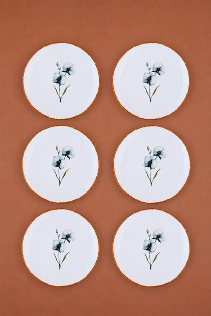 Tabak Evi Porcelain Azalea Cake Plate 19,50cm Aly3 6 Pieces for 6 People