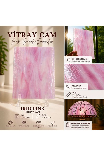 Dekoratif Vitray Cam İnci Pembesi Damarlı 21x29,7 cm