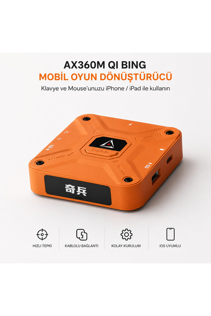 AX360M iOS Klavye Mouse Dönüştürücü | iPhone & iPad Mobil Oyun Adaptörü | Kurulum Destekli