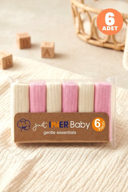 Baby Girl 6-Piece 100% Cotton Mouth Wipes Set, Solid Color Textured Boxed Set, Breathable Tissue (682201)